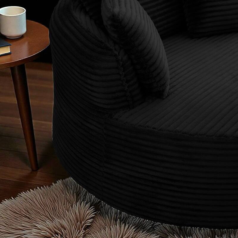 Round Accent Chair, Corduroy Boneless Deep Seat Floor Lounge Chair with 3 Pillows, No Assembly