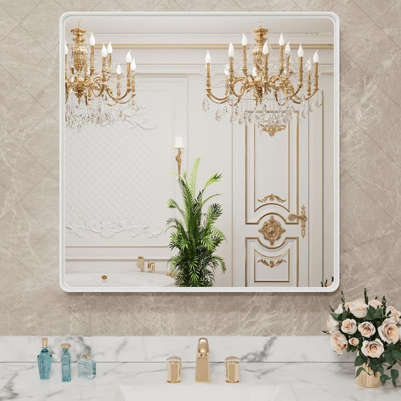 Aluminum Alloy Framed French Cleat Mounted Tempered Glass Wall Vanity Mirror - White - 36" x 36"