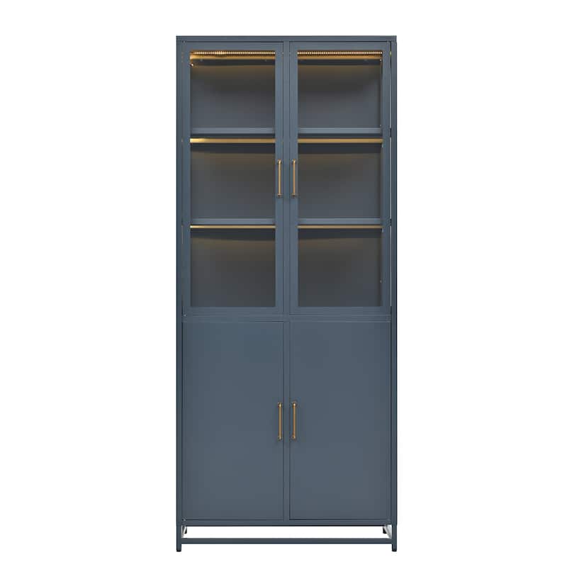 Roomfitters 76.75'' Steel Display Cabinet with Glass Doors, Modern Curio Cabinet with Storage for Living Room and Office