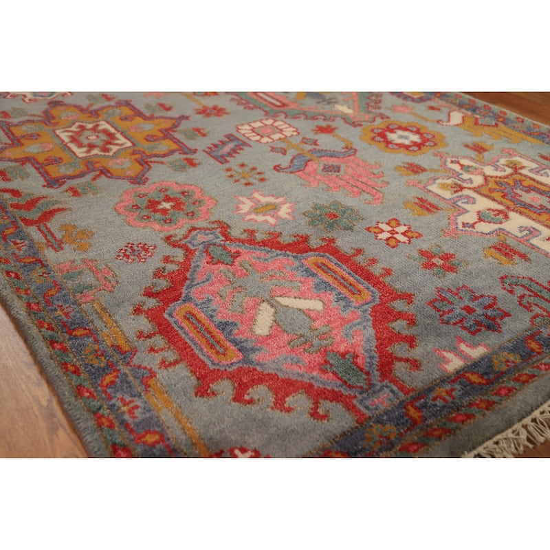 Geometric Kazak Oriental Rug Handmade Traditional Wool Carpet - 4'0" x 5'10" - 4'0" x 5'10" - Grey