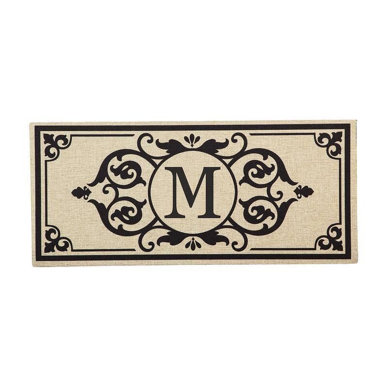 22 in. x 10 in. Cambridge Monogram Burlap Sassafras Switch Mat, Letter M