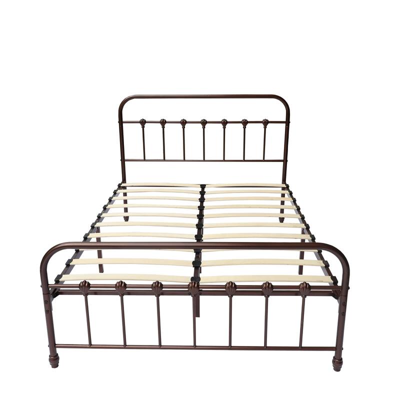 Metal Platform Bed Frame with Headboard and Footboard, Heavy Duty Slat Support/Underbed Storage Space, Vintage Style