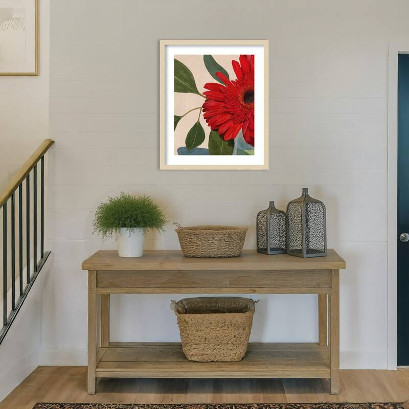Red Gerbera Daisy Detail No. 2 by Katie Oshea Wood Framed Wall Art Print