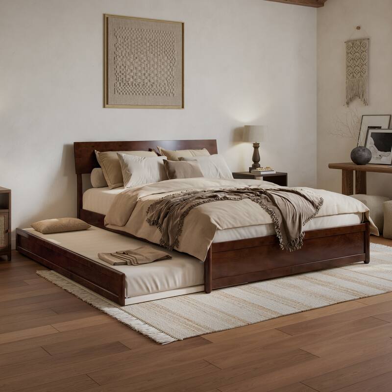 Norla Wood Platform Bed with Trundle - Walnut - Queen