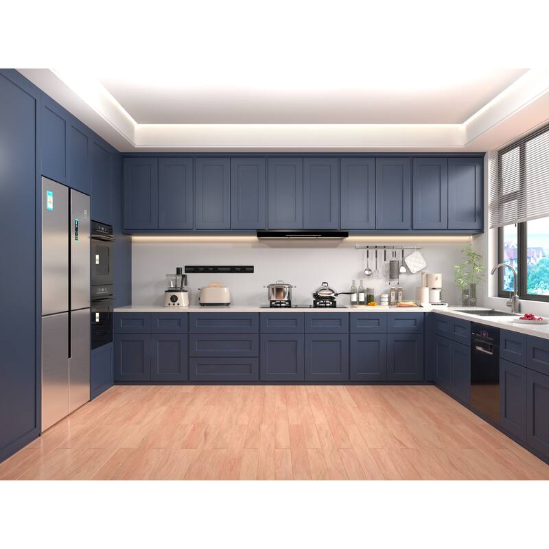 27" Navy Blue Shaker Base Cabinet with Soft-Close Door, Drawer, Space-Saving Solid Wood Unit with Adjustable Shelf for Kitchen