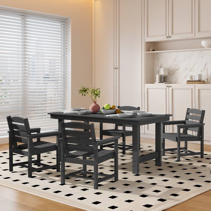 5-Piece HDPE Outdoor Dining Table Sets with Umbrella Hole - 1-Table 4-Chairs