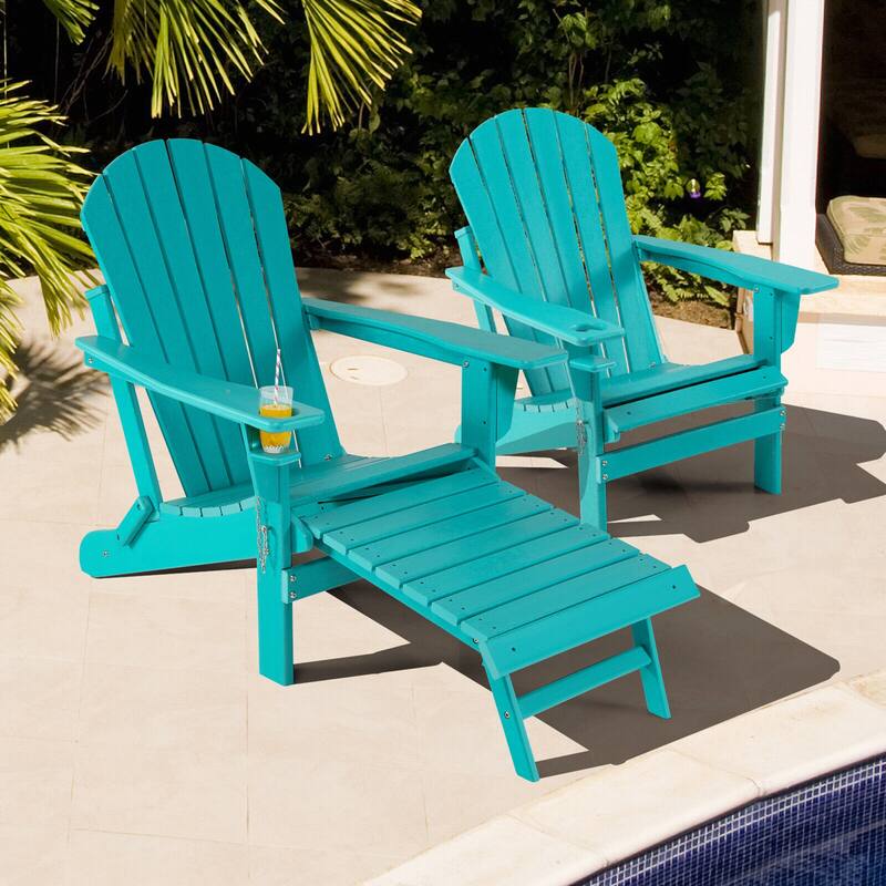 Gymax 2PCS Folding Adirondack Chair HDPE Patio Lounge Chair w/
