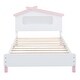 preview thumbnail 4 of 7, Kids Twin Bed Frame Wood Platform Bed with House-Shaped Headboard and Motion Activated Night Lights,White Pink