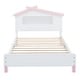 preview thumbnail 28 of 48, Wood Bed Frame w/ House-Shaped Headboard & Motion Activated Night Lights for Kids White Pink - Twin