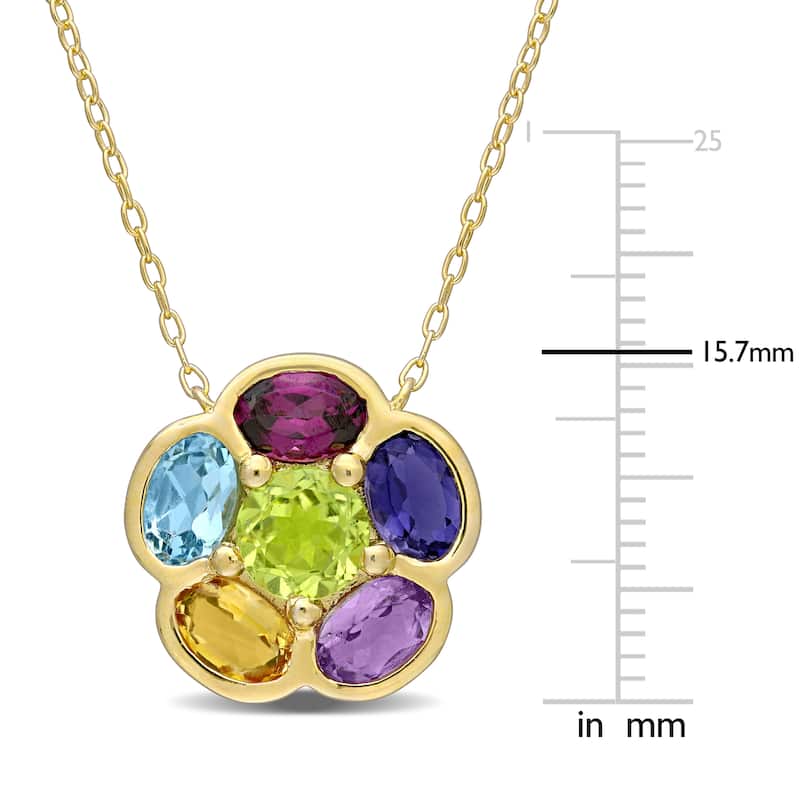 Miadora Yellow Plated Sterling Silver Multi- Gemstone Flower Necklace