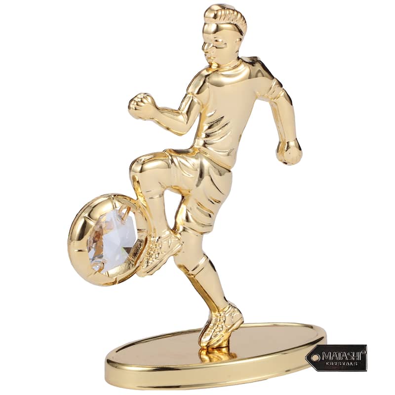 Matashi 24K Gold Plated Soccer Football Player Figurine w/ Crystals Tabletop Football Ornament Gift for Sports Fan, Trophy