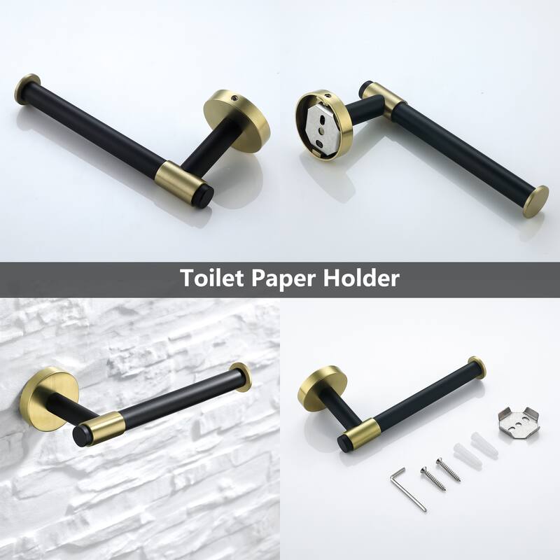 6-Piece Bath Hardware Set Towel Holder Set in Black and Gold