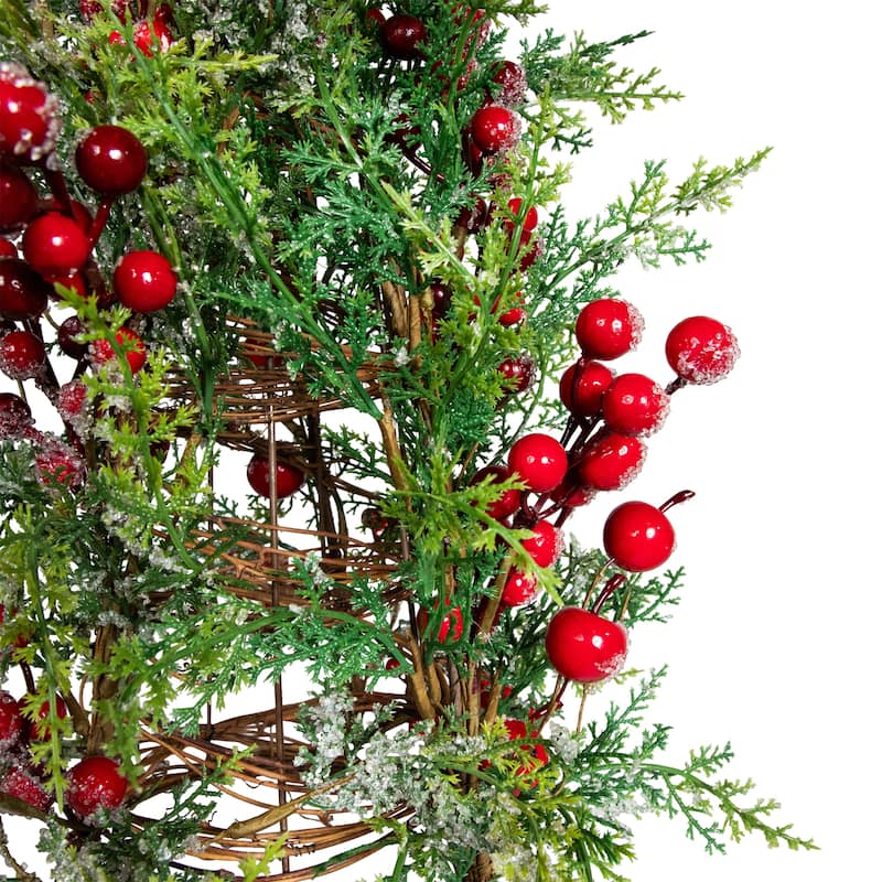 Icy Pine with Berries Artificial Cone Christmas Tree - 27"