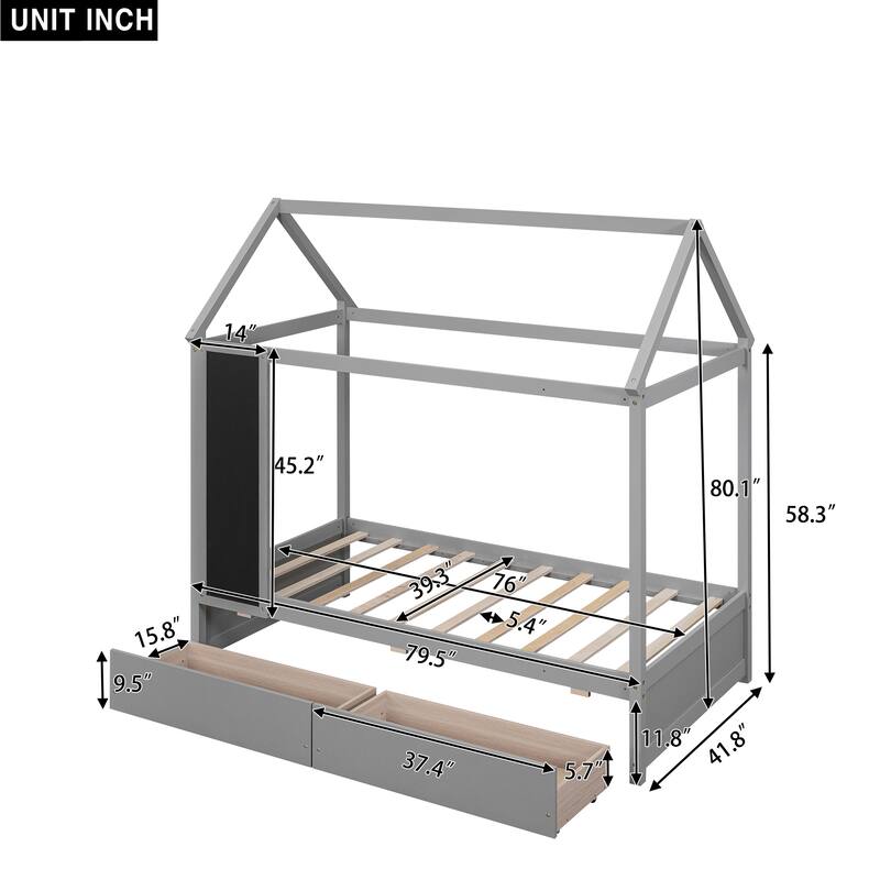 Twin Size House Bed with Drawers and Blackboard Bed Bath & Beyond