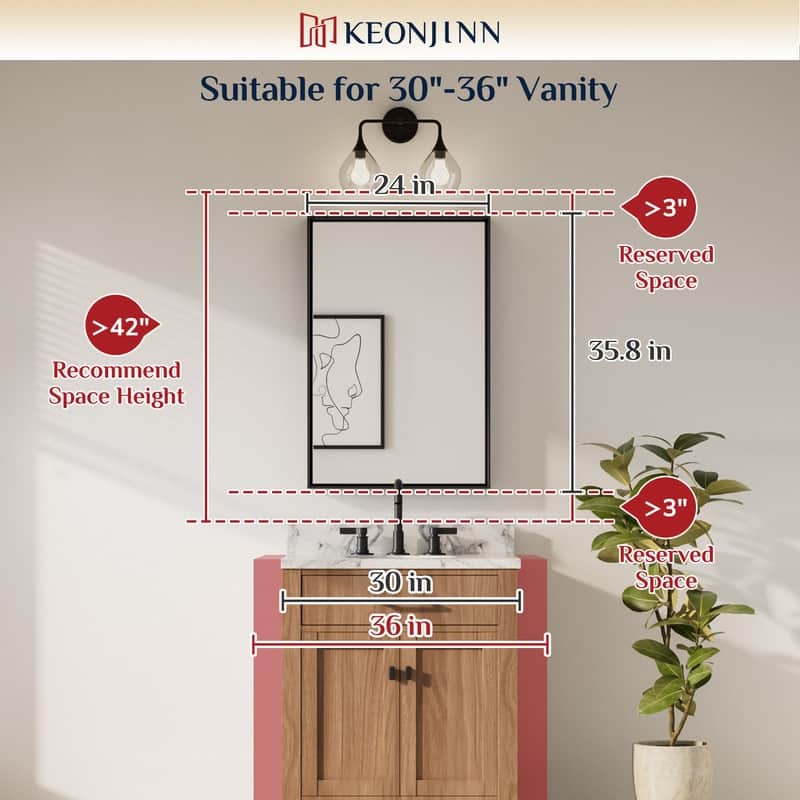 Keonjinn Aluminum Framed Wall Mount Bathroom Vanity Mirror