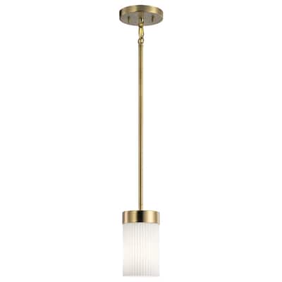 Kichler Ciona 4 Inch 1 Light Mini Pendant with Round Ribbed Glass in Brushed Natural Brass