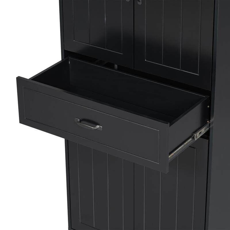 Bathroom Storage Cabinet with Two Laundry Baskets, Storage Cabinet with Doors and Drawer for Home