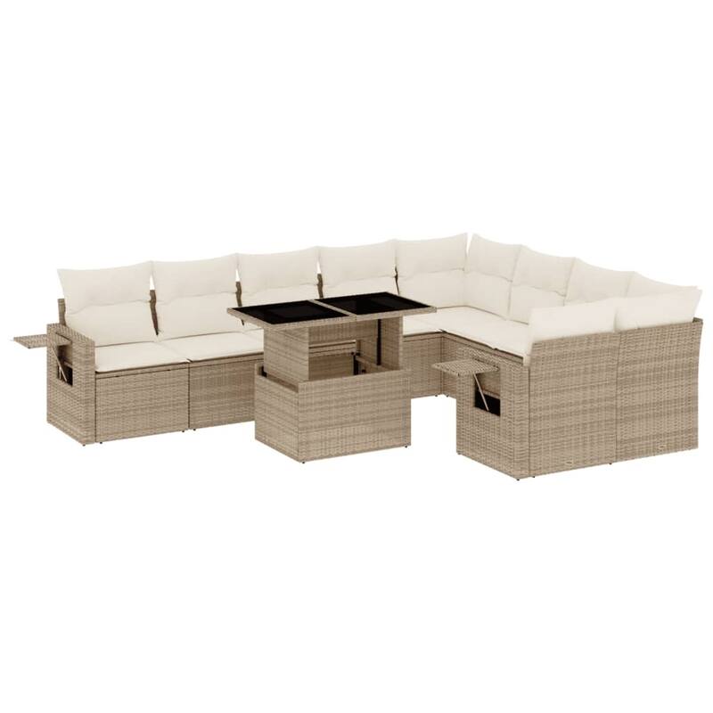 vidaXL Patio Sofa Set with Cushions Outdoor Furniture 10 Piece Poly Rattan - 21.7 x 39.4 x 28.7