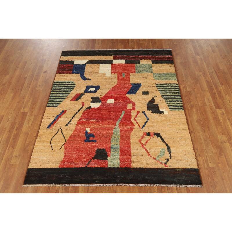 Abstract Moroccan Oriental Rug Handmade Contemporary Wool Carpet - 5'2" x 6'8"
