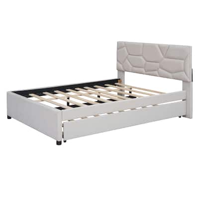 Upholstered Platform Bed with Brick Headboard