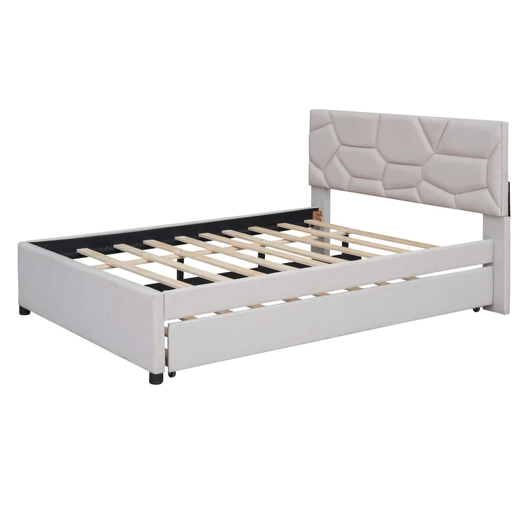 Upholstered Platform Bed with Brick Headboard