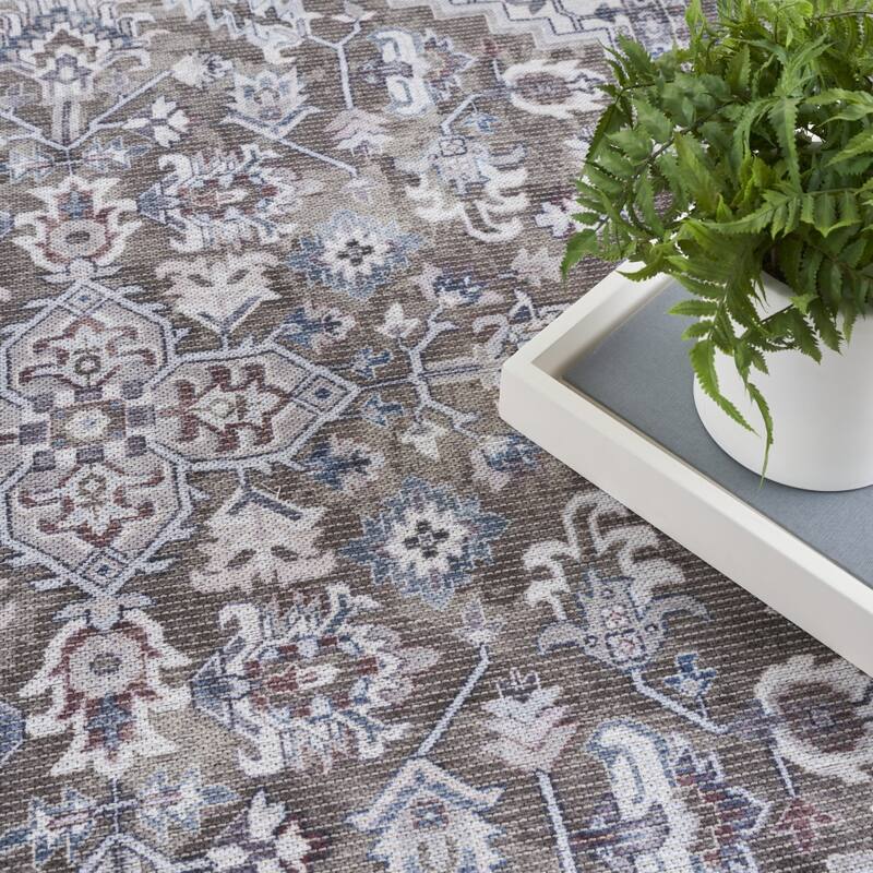 Power Loomed Distressed Floral Area Rug