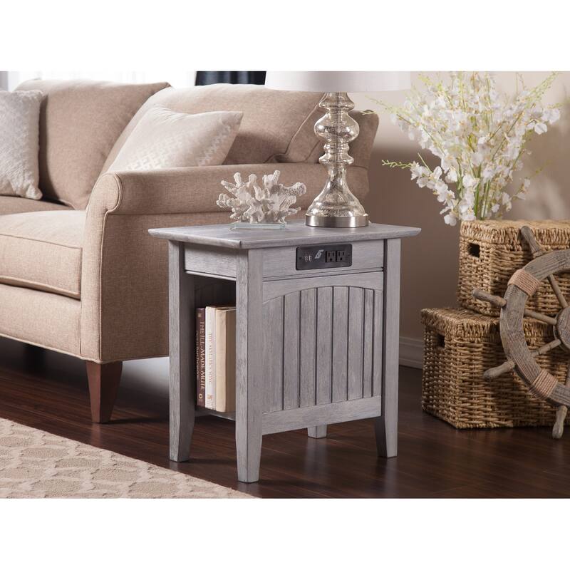 AFI Nantucket Chair Side Table Set of 2 with Built-in Charger