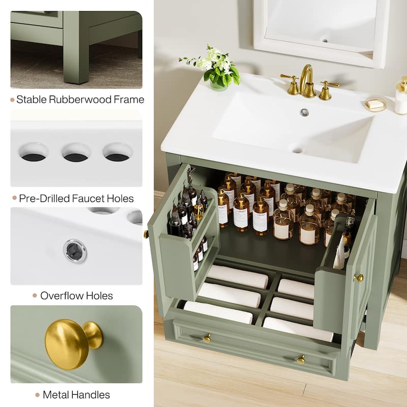 Modern Bathroom Vanity with Sink, Vanity Cabinet with Drawer and Door Organizer