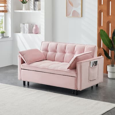 Compact Sofa Bed with Curved Backrest and Metal Legs - Comfortable 2-Person Sleeper Couch
