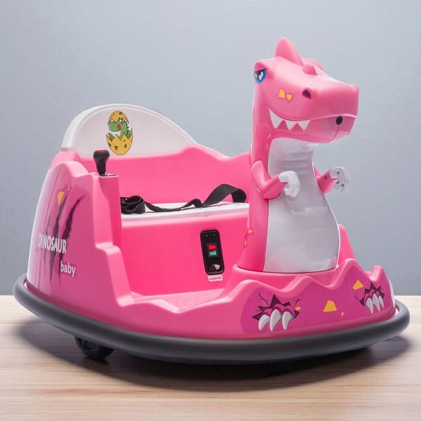 slide 2 of 17, 12V Dinosaur Bumper Car for Kids with Remote Control, Lights, Music, Spray, 360° Spin, Anti-Collision, Large Seat, Ages 2-5 Pink
