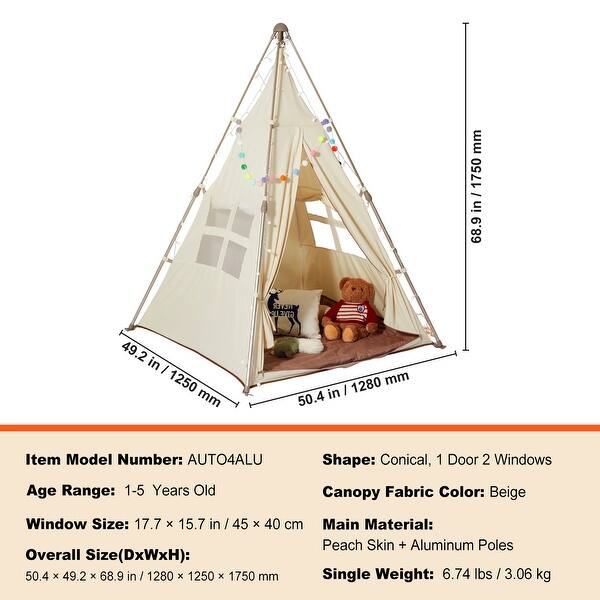 dimension image slide 3 of 4, Kids Play Tent for Indoor and Outdoor, Yurt Tent for Boys and Girls