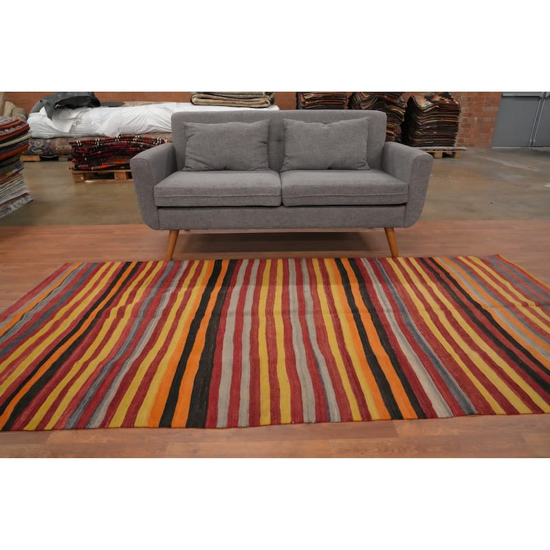 Hand Woven Oriental 100% Wool Carpet Southwestern Geometric Multi-Colored Kilim Runner Rug - 8' 6'' X 4' 5''