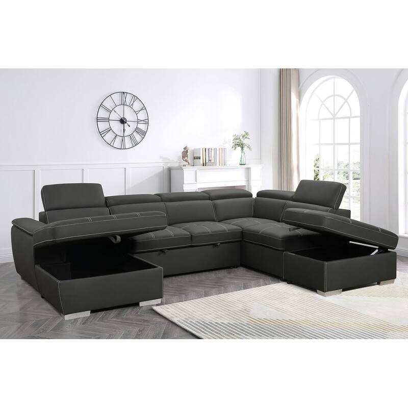Roomfitters 128" U-Shaped Sectional Couch with Ottomans, Reversible Modular Sofa 7-Seater Couch with Storage Seat, Grey