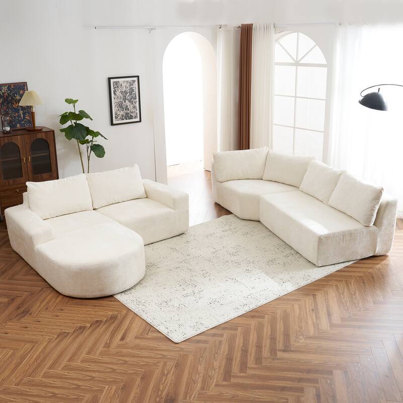 Chenille U-shaped Sofa, Cloud Sectional Sofa Set Upholstered Deep Seat Couches with 6 Pillow Recliner Sofa for Living Room