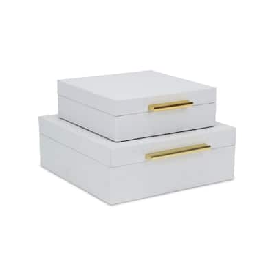 Handcrafted Faux Snakeskin Decorative Boxes - 10.5" - White - Set of 2