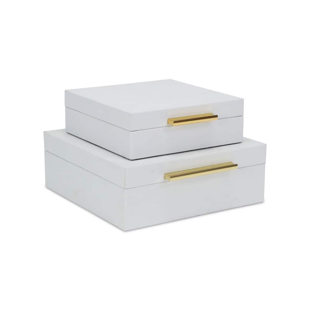 Handcrafted Faux Snakeskin Decorative Boxes - 10.5" - White - Set of 2