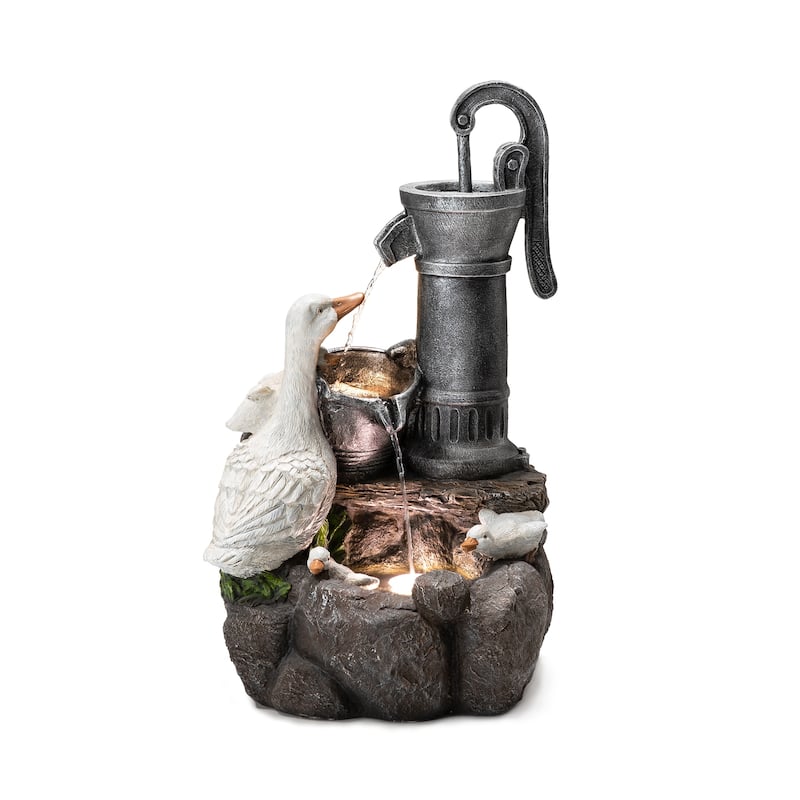 Glitzhome 23.5"H Cute Duck Family Polyresin Outdoor Fountain with LED Light - 23.5"