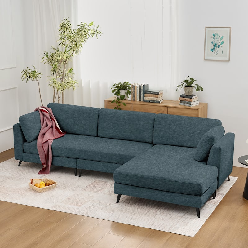 120“ Overised Chenille 3 Seater Sofa with a Removable Ottoman, Modern Upholstered Modular Couch for Living Room