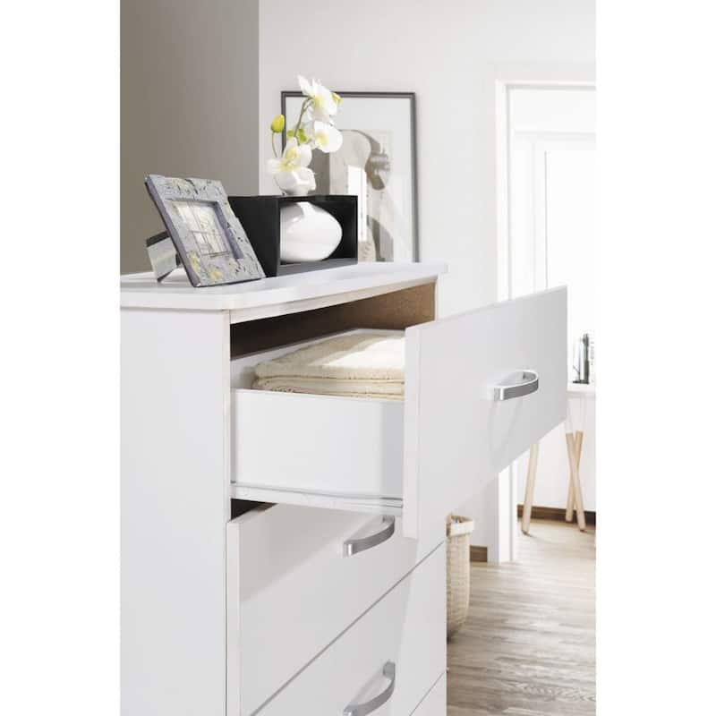 47.75" White and Silver Rectangular 5-Drawer Chest