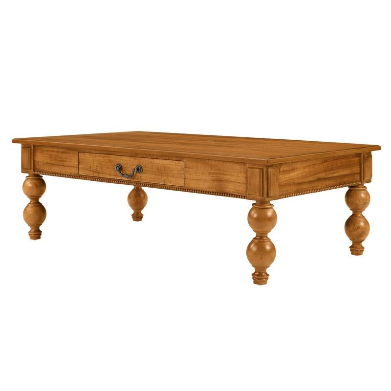 Rectangular 47" Wooden Coffee Table with Storage Drawer, Vintage Cocktail Table with Solid Wood Legs for Living Room Elegance