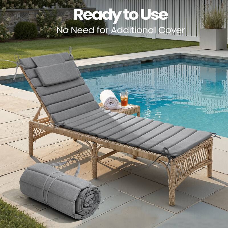 Pellebant Outdoor Chaise Lounge Cushions Patio Lounger Pad with Straps