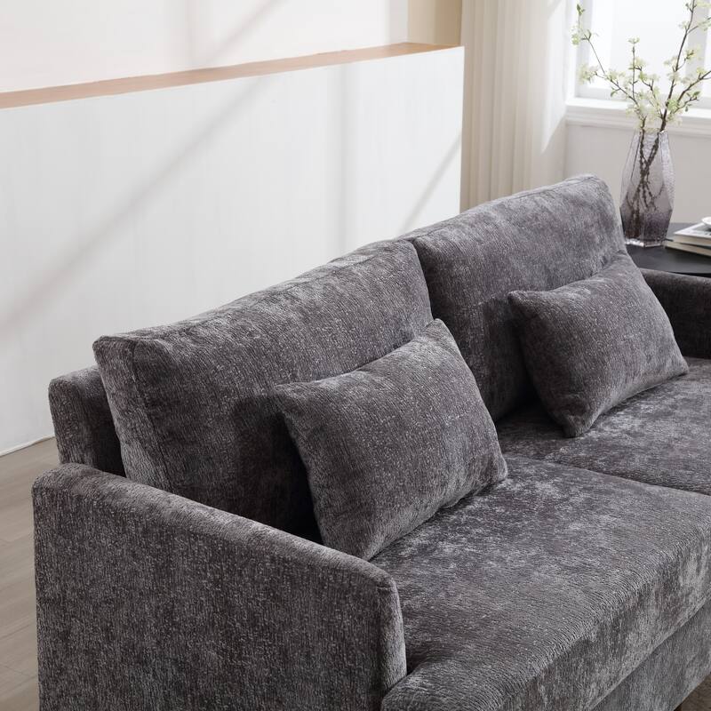 Gray Loveseat Sofa with 2 Pillows, Decorative Sofa with Removable Cushions, Upholstered Armsofa with Solid Wood Frame