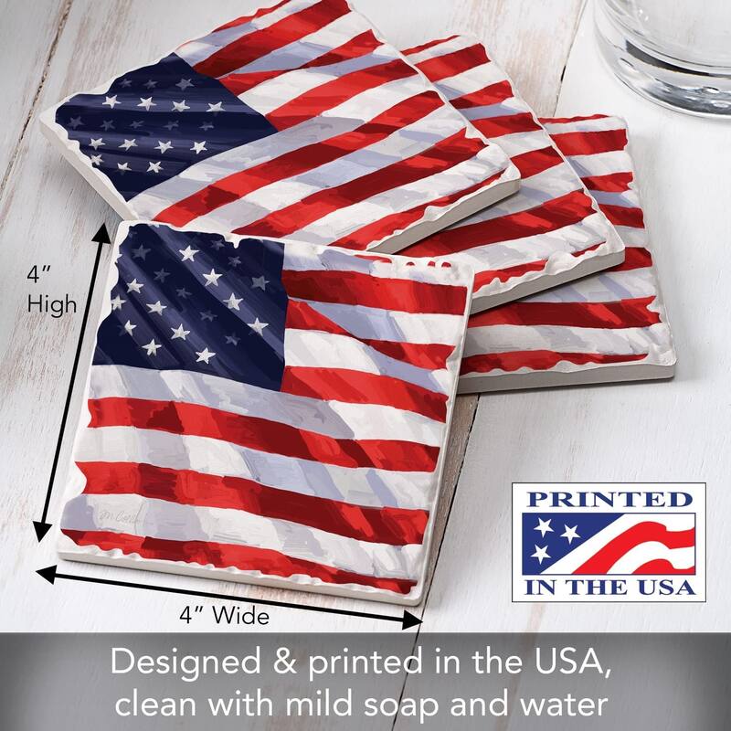 CounterArt Liberty Flag Absorbent Stone Tumbled Tile Coaster Set of 4 Made in The USA Protective Cork Backing