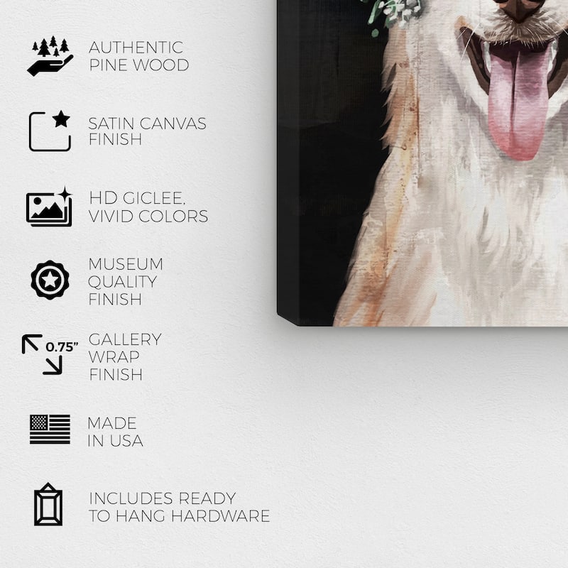 Wynwood Studio Canvas Animals Gorgeous Floral Dog White and Cream White Rustic Wall Art Canvas Print