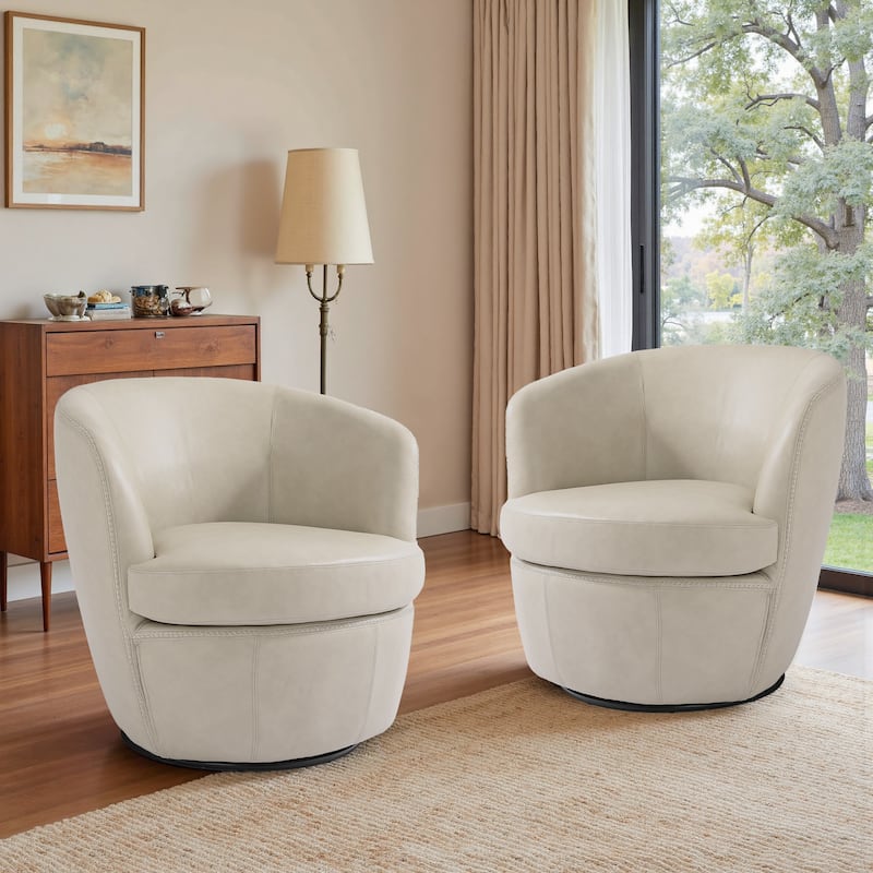 Modern Upholstery Barrel Swivel Chair Faux Leather - Set of 2 Chair - Beige