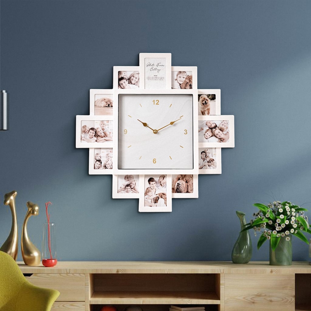 American Art Decor Picture Frame Collage Wall Clock 12 Photo Display Slots