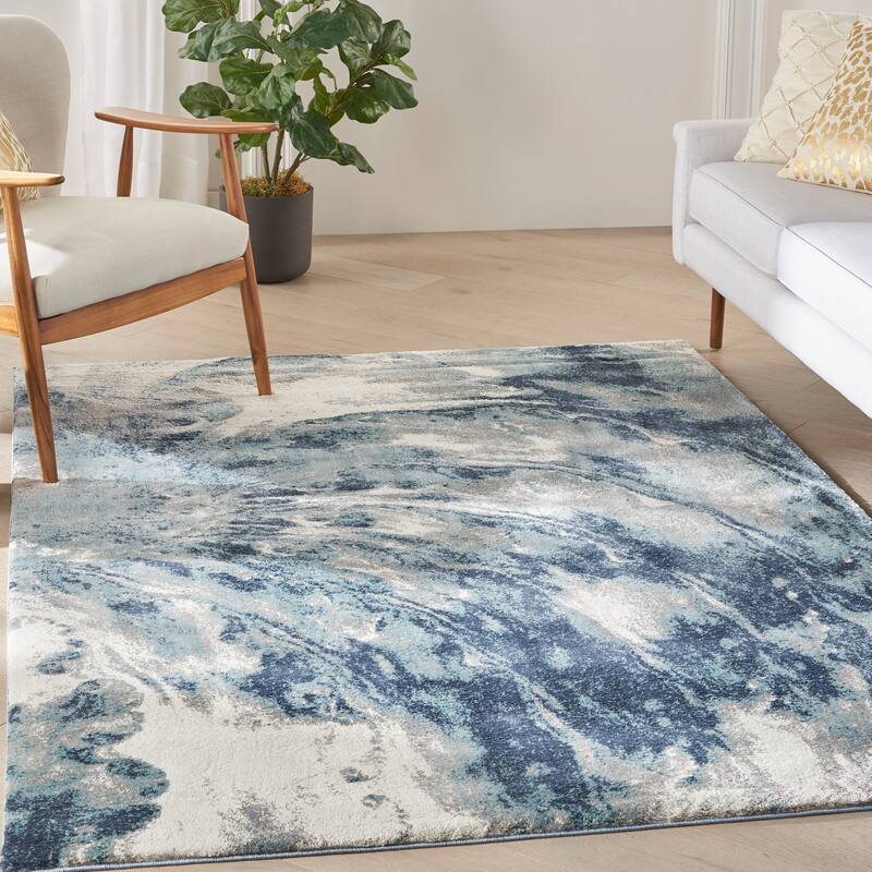 American Manor Contemporary Abstract Area Rug - 3'11" x 5'11" - Blue/Ivory - Rectangle