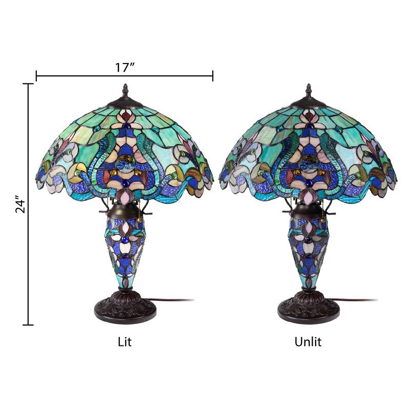River of Goods Double Lit Stained Glass 24-Inch Table Lamp - 17" x 17" x 24"