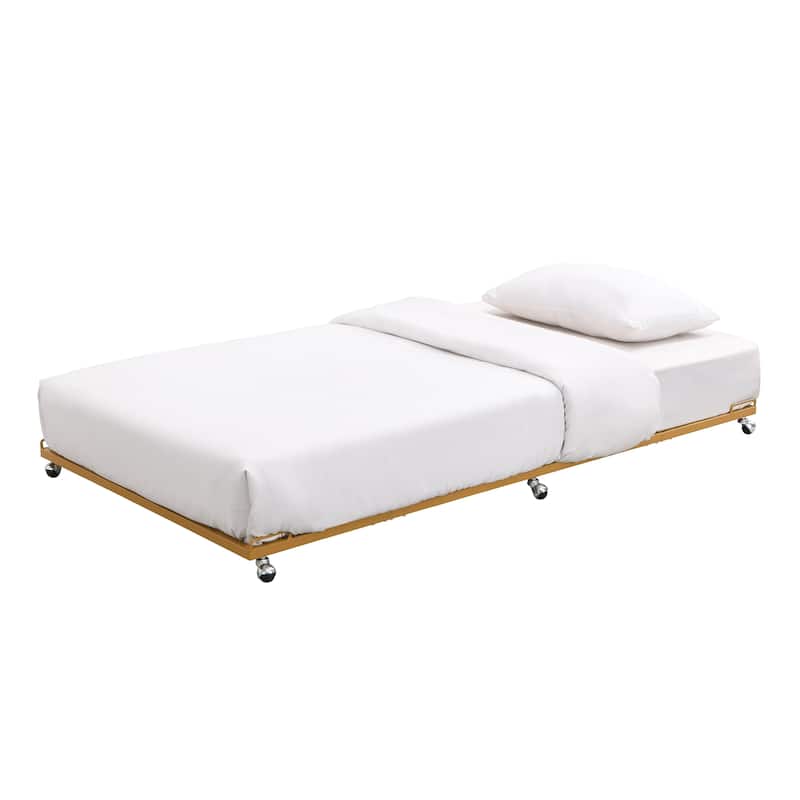 Moley Metal Twin Trundle Bed Frame with Modern Sleek Design - Honey Mustard