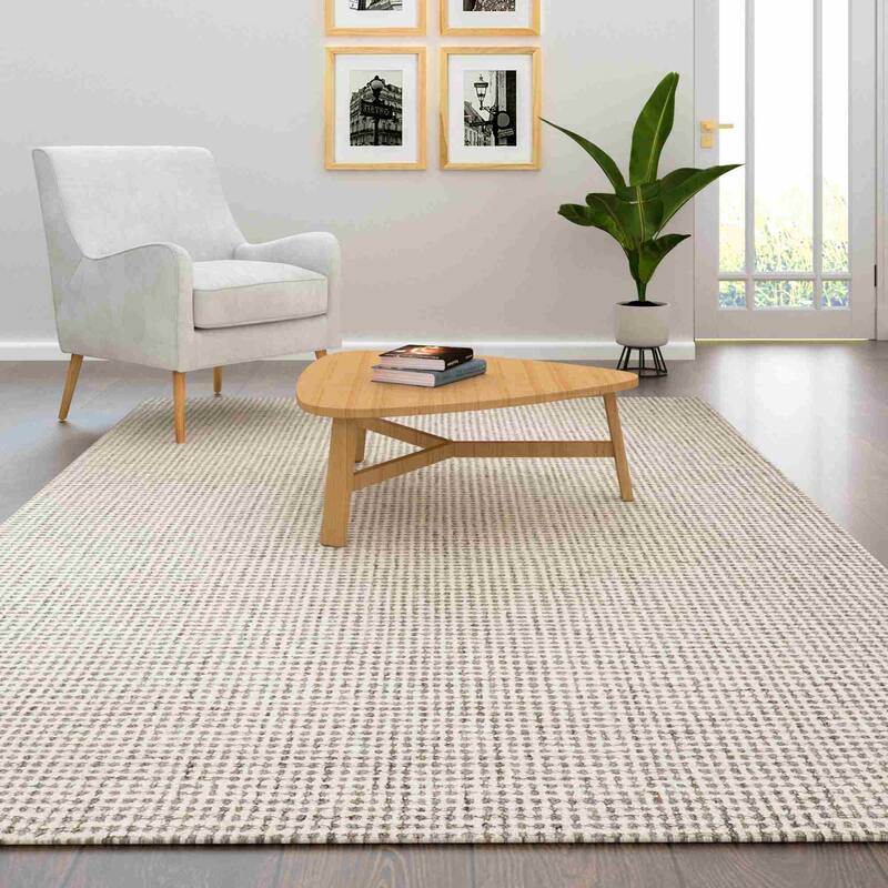 Noah Contemporary Geometric Wool Indoor Area Rug by Sevita - 5' x 7'9" - Grey/Ivory